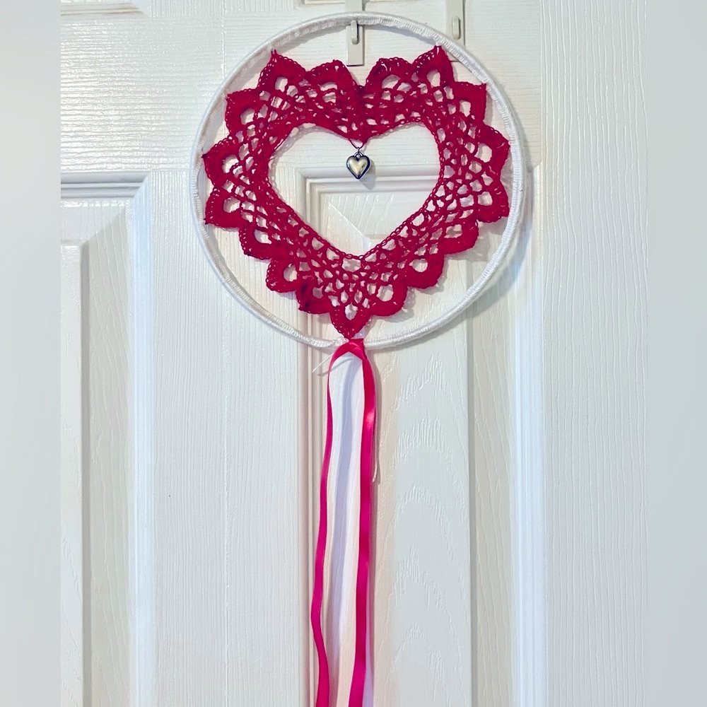 Handcrafted Red Heart Dreamcatcher
